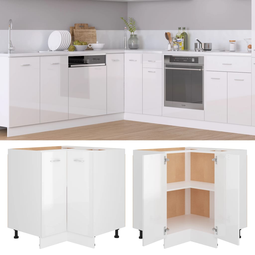 vidaXL Corner Bottom Cabinet High Gloss White 75.5x75.5x81.5 cm Engineered Wood