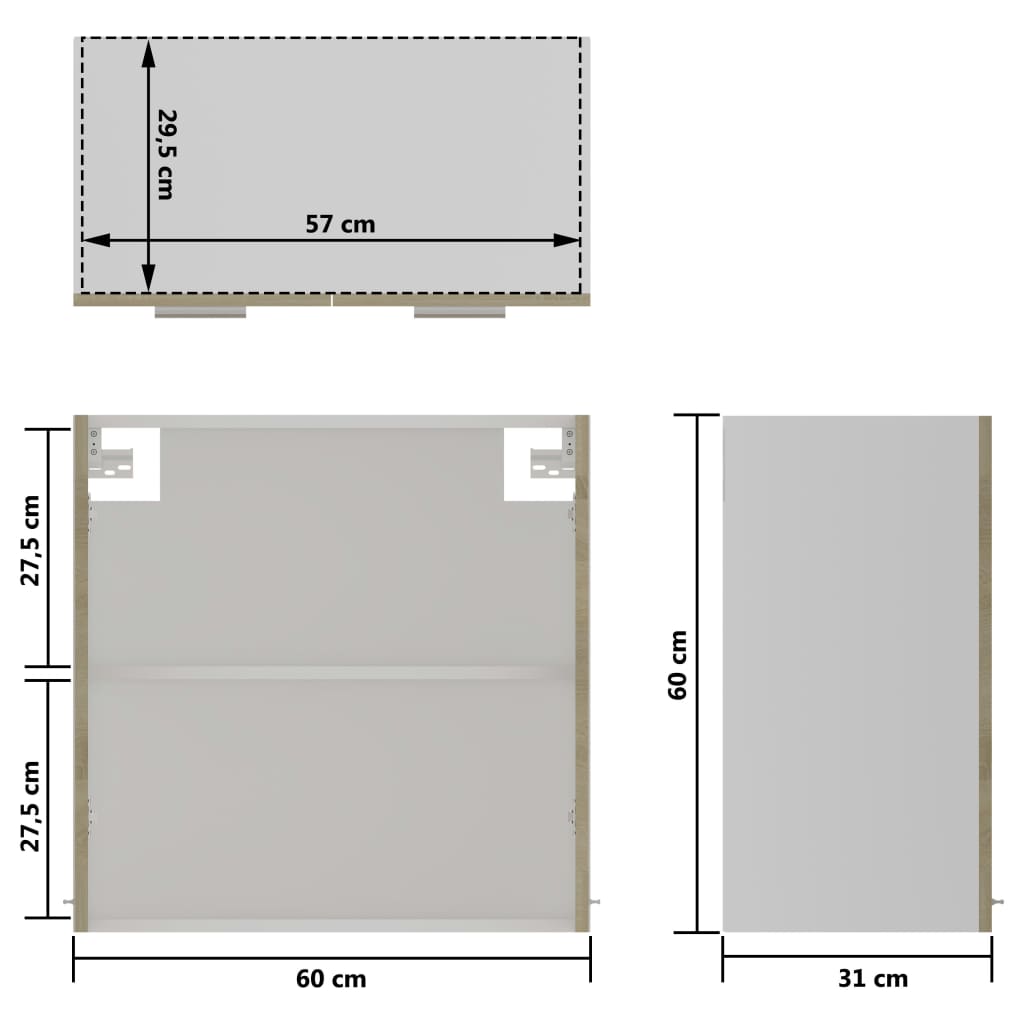 Glazen hangkast Sonoma Eiken 60x31x60 cm Engineered Wood