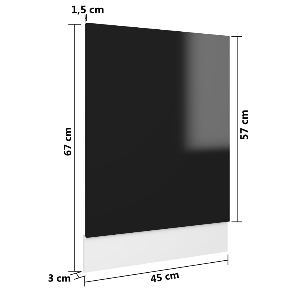 Panneau Lave-Vaisselle Noir Brillant 45x3x67 cm Bois d'ingénierie