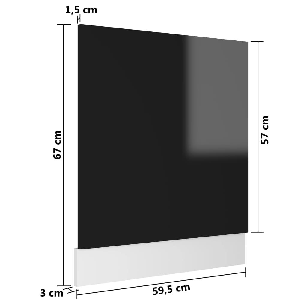 Panneau Lave-Vaisselle Noir Brillant 59,5x3x67 cm Bois d'ingénierie