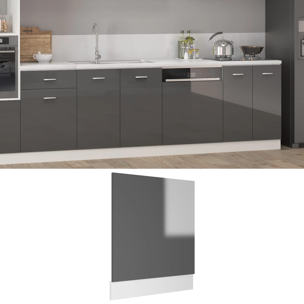 vidaXL Dishwasher Panel High Gloss Grey 59.5x3x67 cm Engineered Wood