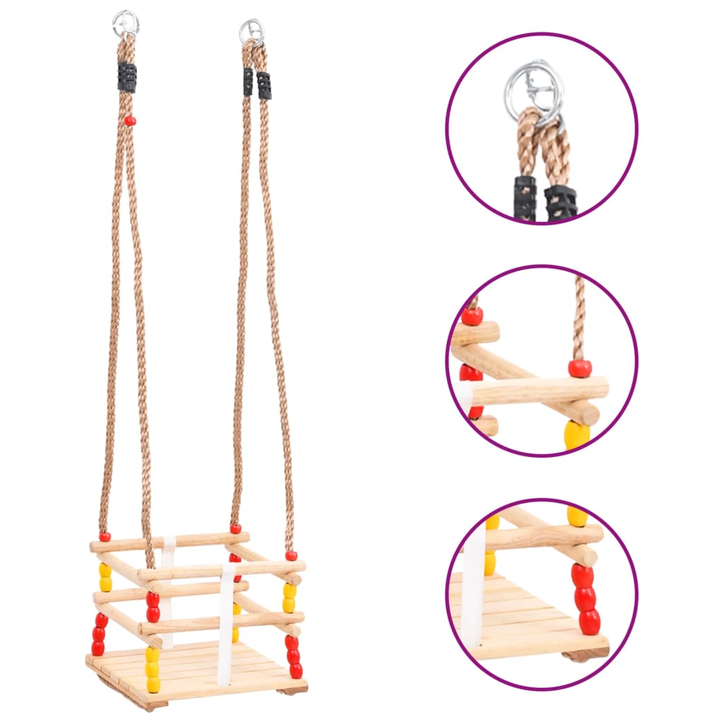 Baby Swing with Safety Belt Solid Pinewood - Upclimb Ltd