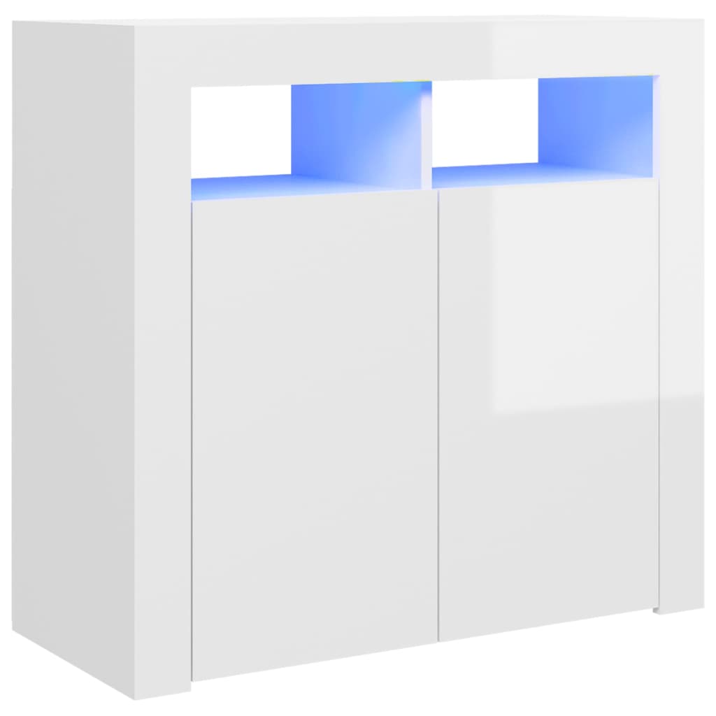 vidaXL Sideboard with LED Lights High Gloss White 80x35x75 cm