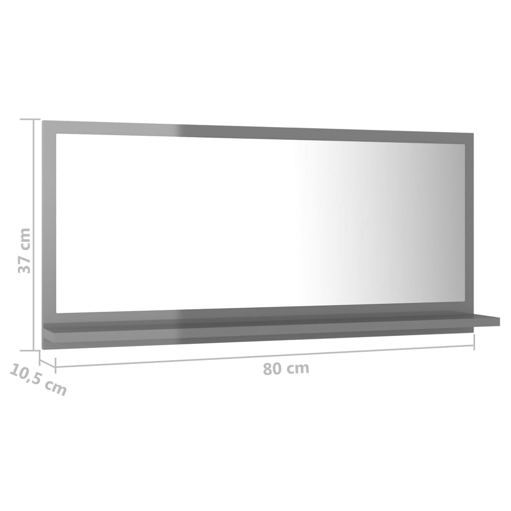 Miroir de salle de bain gris brillant 80x10,5x37 cm bois d'ingénierie