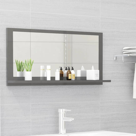 Miroir de salle de bain gris brillant 80x10,5x37 cm bois d'ingénierie