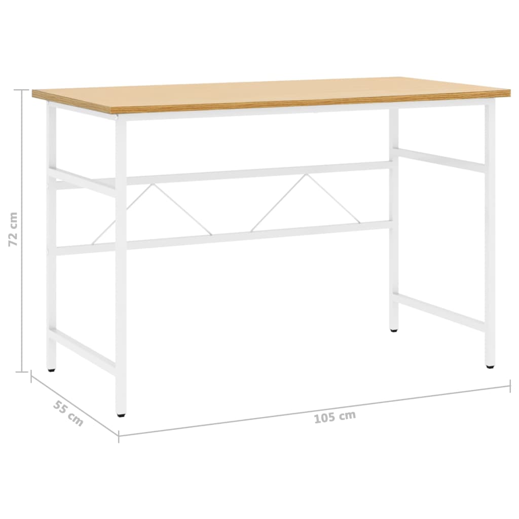 vidaXL Computer Desk White and Light Oak 105x55x72 cm MDF and Metal