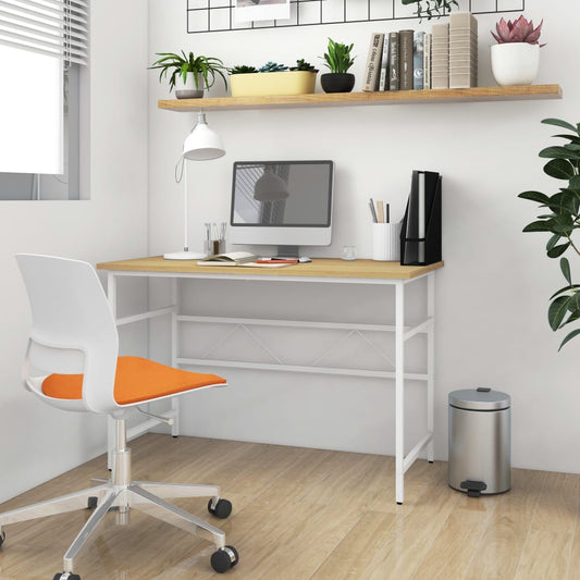 vidaXL Computer Desk White and Light Oak 105x55x72 cm MDF and Metal