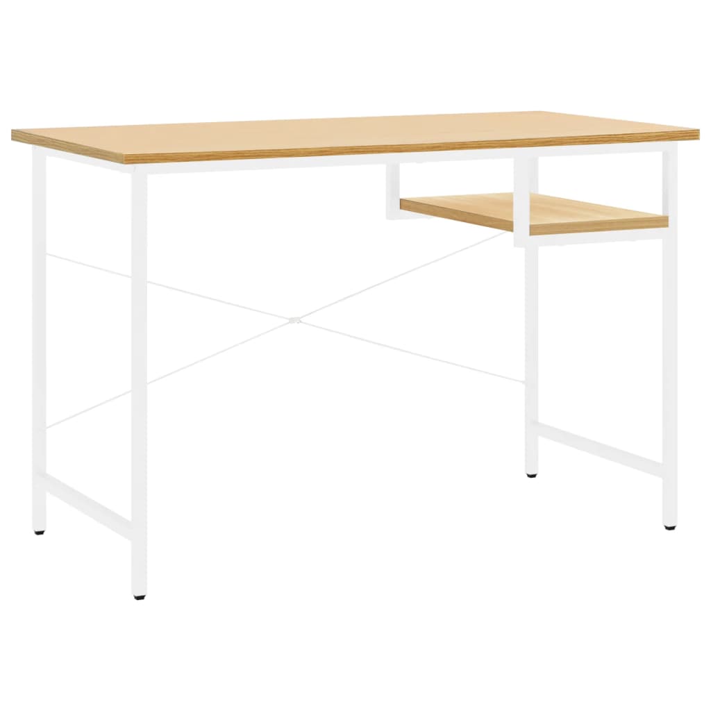 vidaXL Computer Desk White and Light Oak 105x55x72 cm MDF and Metal