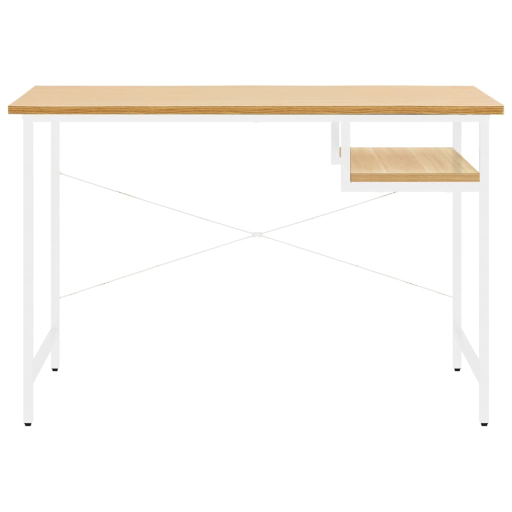 vidaXL Computer Desk White and Light Oak 105x55x72 cm MDF and Metal