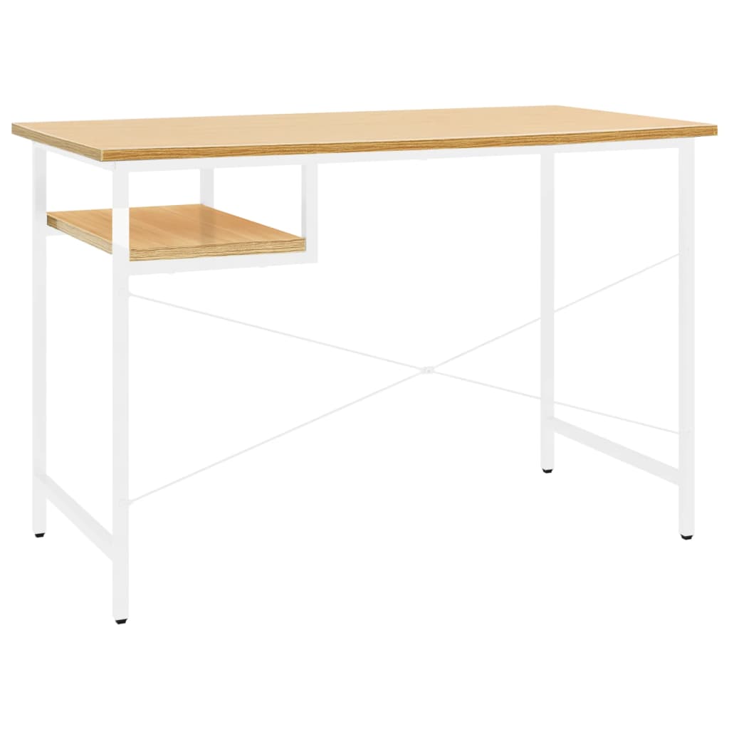 vidaXL Computer Desk White and Light Oak 105x55x72 cm MDF and Metal