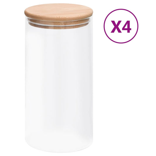 vidaXL Storage Glass Jars with Bamboo Lid 4 pcs 1200 ml