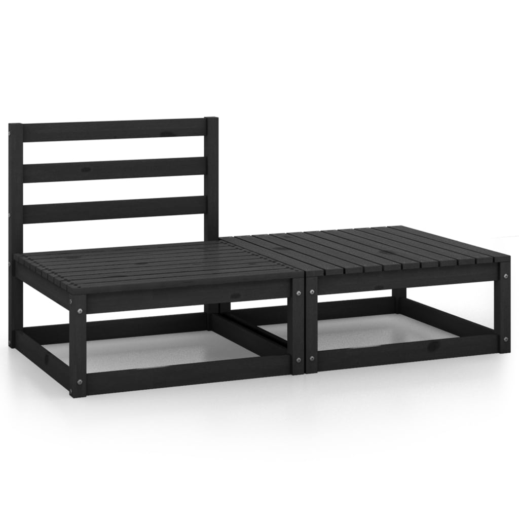 vidaXL 2 Piece Garden Lounge Set Black Solid Pinewood