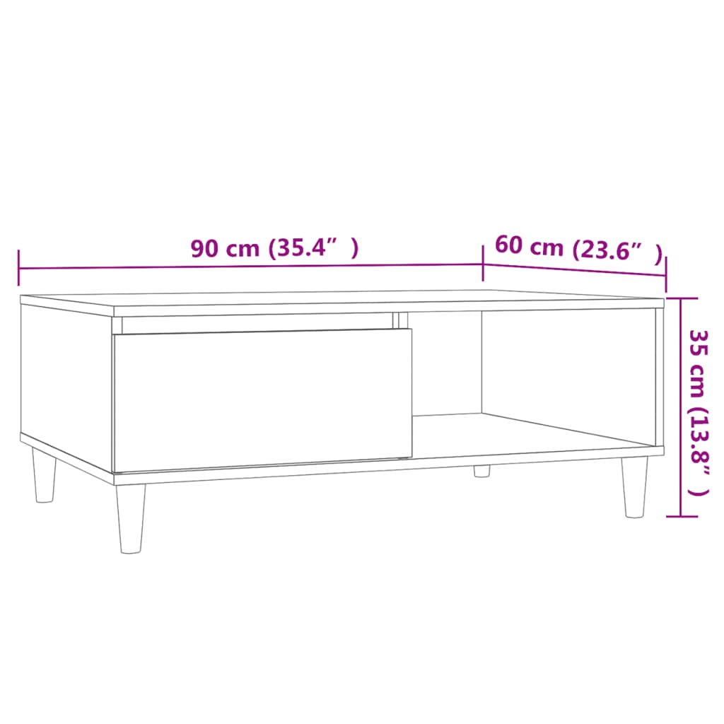 Table basse Chêne Sonoma 90x60x35 cm Bois d'ingénierie