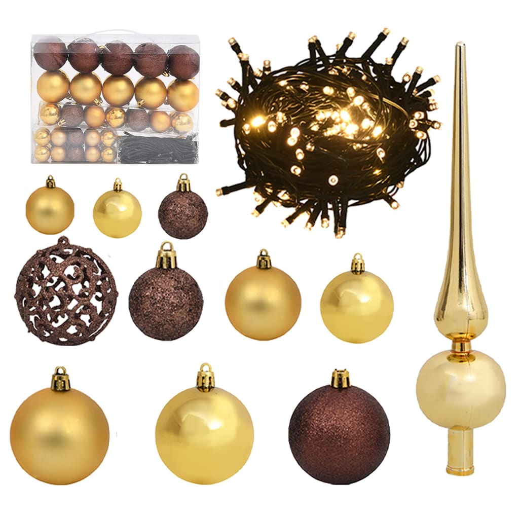 Ensemble de 61 boules de Noël avec visière et 150 DEL or et bronze