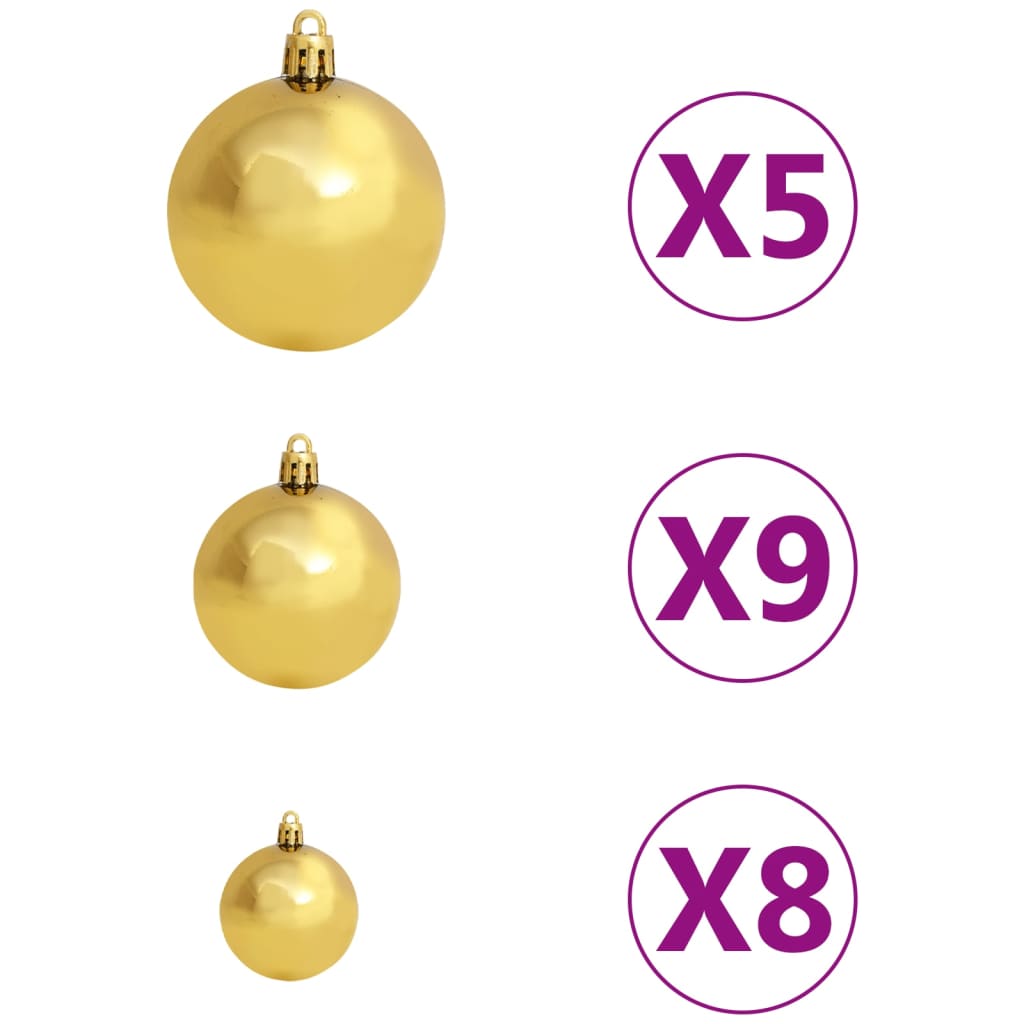 Ensemble de 61 boules de Noël avec visière et 150 DEL or et bronze