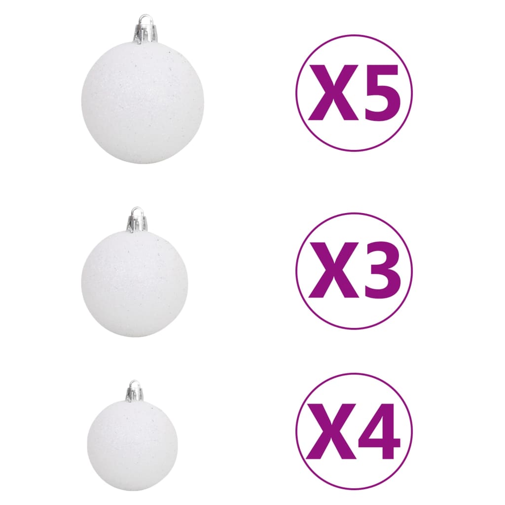 61 Delige Kerstballenset met Piek en 150 LED's White&amp;Gey