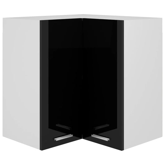 Meuble d'Angle Suspendu Noir Brillant 57x57x60 cm Bois D'ingénierie