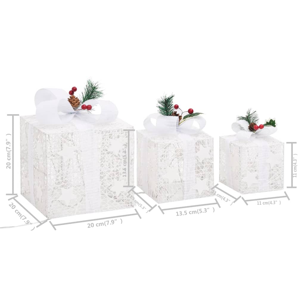 vidaXL Decorative Christmas Gift Boxes 3 pcs White Outdoor Indoor