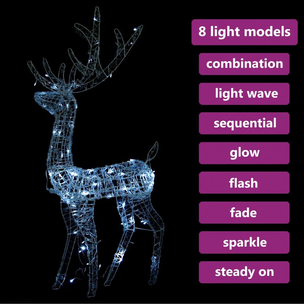 vidaXL Acrylic Reindeer Christmas Decoration 140 LEDs 120 cm Cold White