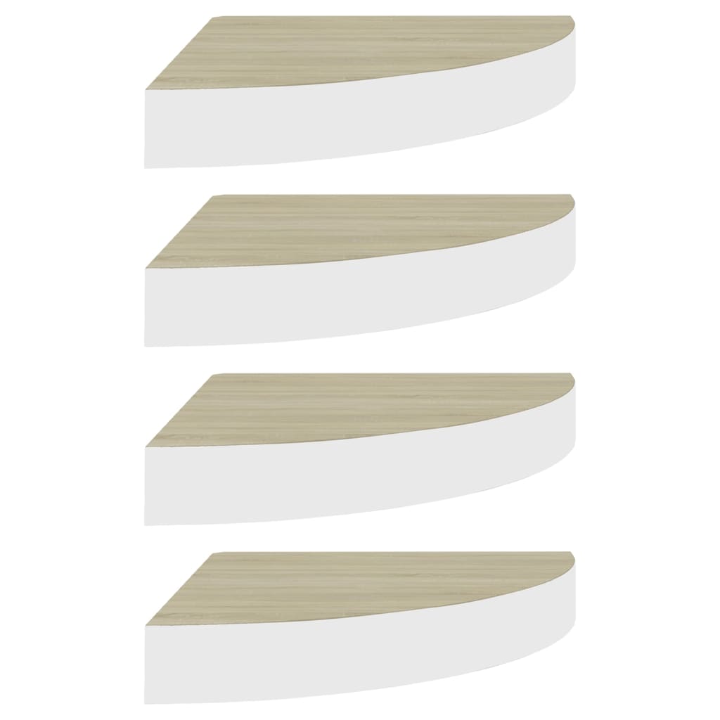 Wandhoekplanken 4 stuks Eiken en Wit 25x25x3,8 cm MDF
