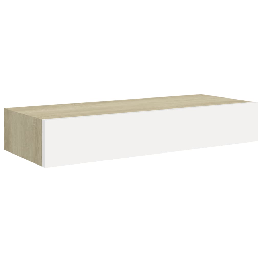 vidaXL Wall-mounted Drawer Shelf Oak and White 60x23.5x10cm MDF