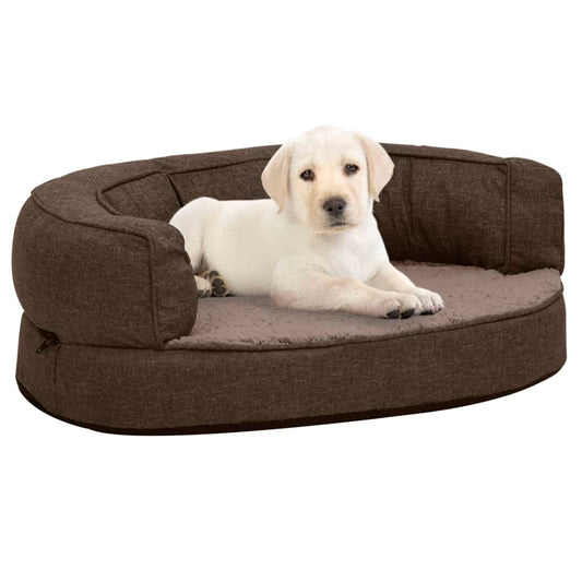 vidaXL Ergonomic Dog Bed Mattress 60x42 cm Linen Look Fleece Brown