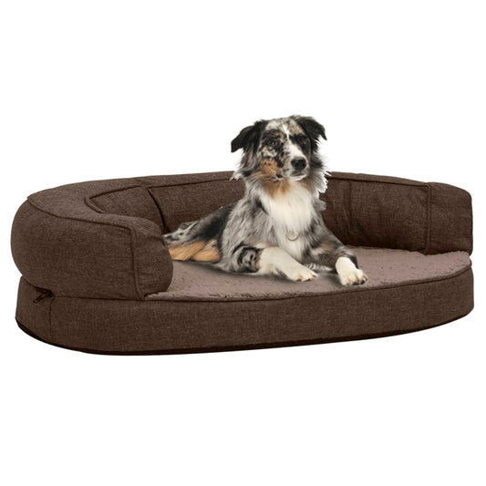 vidaXL Ergonomic Dog Bed Mattress 75x53 cm Linen Look Fleece Brown