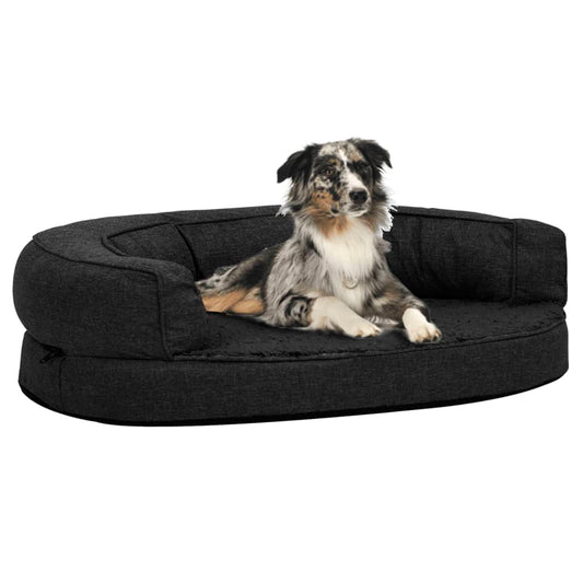 vidaXL Ergonomic Dog Bed Mattress 75x53 cm Linen Look Fleece Black