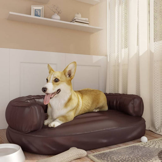 vidaXL Ergonomic Foam Dog Bed Brown 88x65 cm Faux Leather