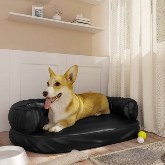 vidaXL Ergonomic Foam Dog Bed Black 75x53 cm Faux Leather