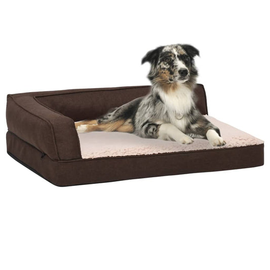 vidaXL Ergonomic Dog Bed Mattress 60x42 cm Linen Look Fleece Brown