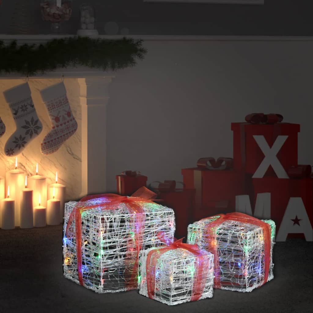 Boîtes-cadeaux décoratives de Noël en acrylique 3 pièces colorées