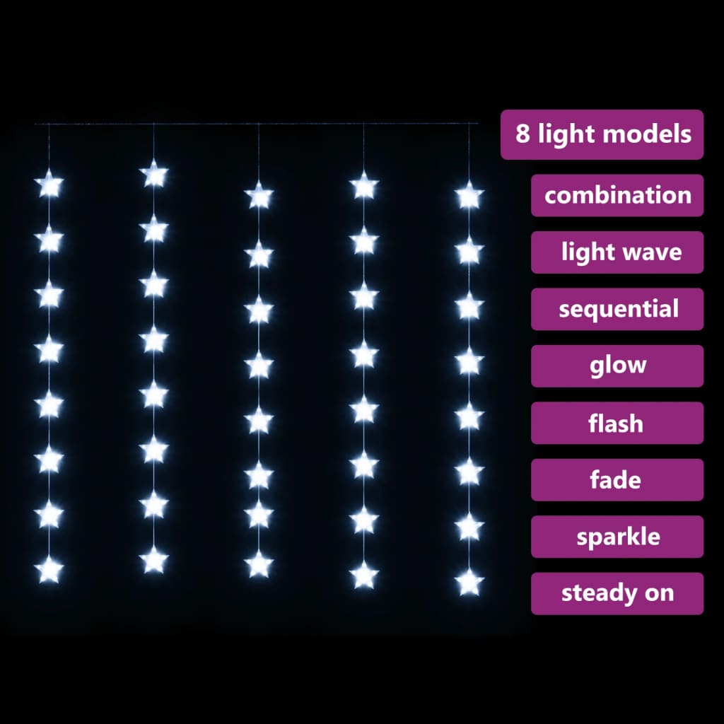 LED Sterrengordijn Kerstverlichting 200 LED Koud Wit 8 Functies