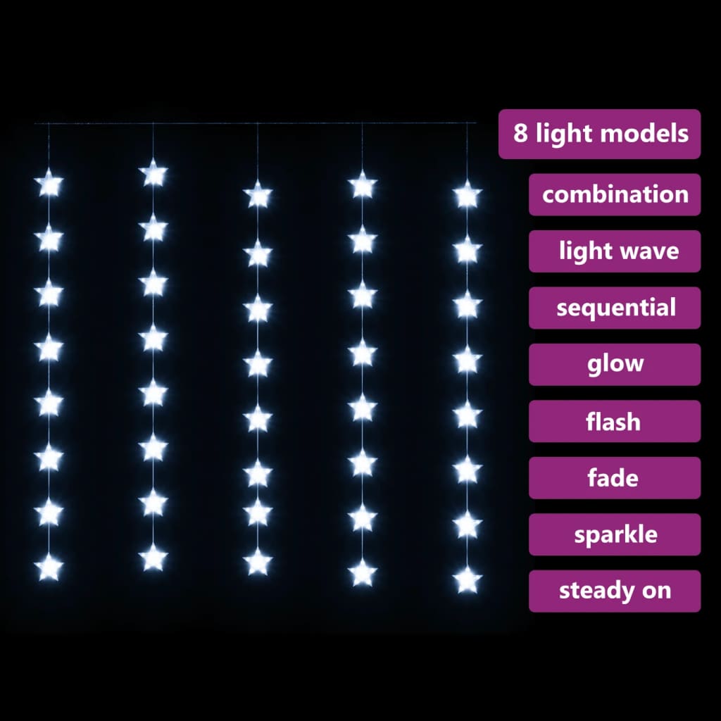 Rideau Étoile LED Guirlande Lumineuse 200 LED Blanc Froid 8 Fonctions