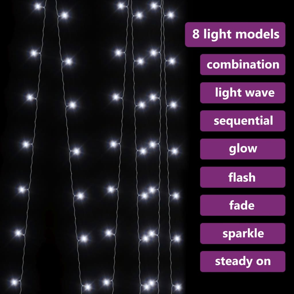 vidaXL LED Curtain Fairy Lights 3x3m 300 LED Cold White 8 Function