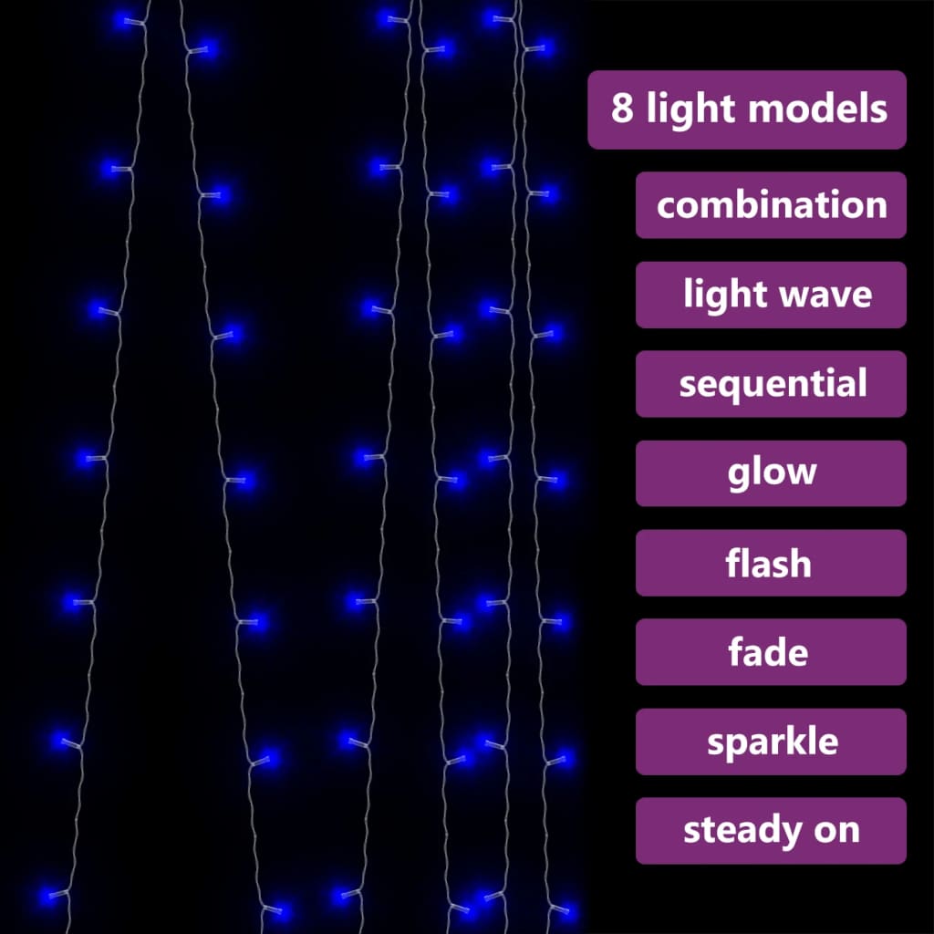 LED Gordijn Kerstverlichting 3x3m 300 LED Blauw 8 Functies