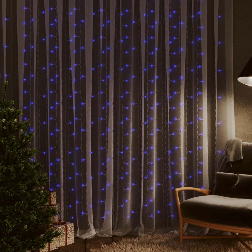 Rideau LED Guirlande Lumineuse 3x3m 300 LED Bleu 8 Fonctions