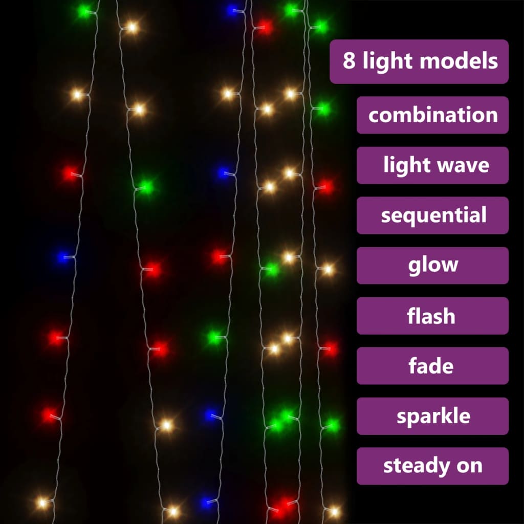 LED Gordijn Kerstverlichting 3x3m 300 LED Kleurrijk 8 Functies