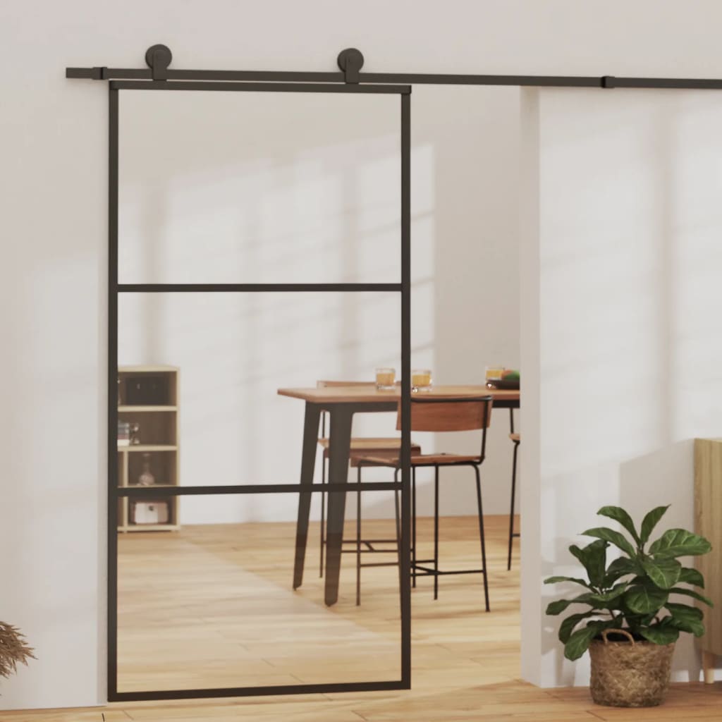 vidaXL Sliding Door ESG Glass and Aluminium 102x205 cm Black