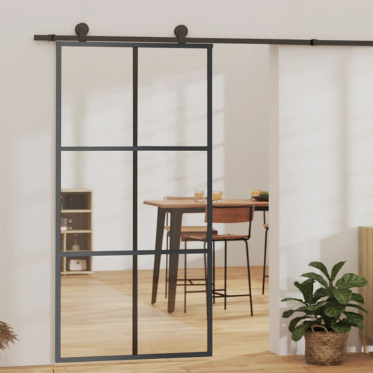 vidaXL Sliding Door ESG Glass and Aluminium 102x205 cm Black