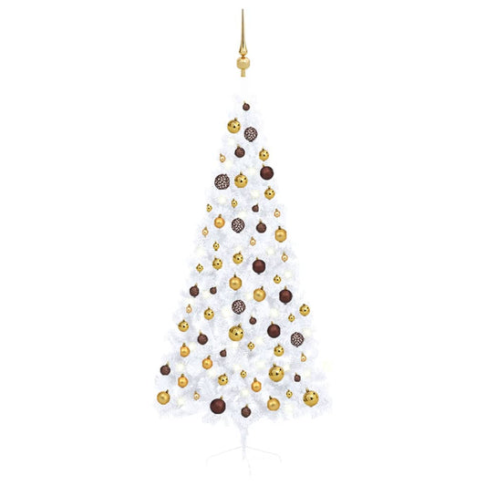 vidaXL Artificial Half Pre-lit Christmas Tree with Ball Set White 180 cm