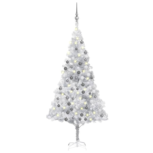 vidaXL Artificial Pre-lit Christmas Tree with Ball Set Silver 180 cm PET
