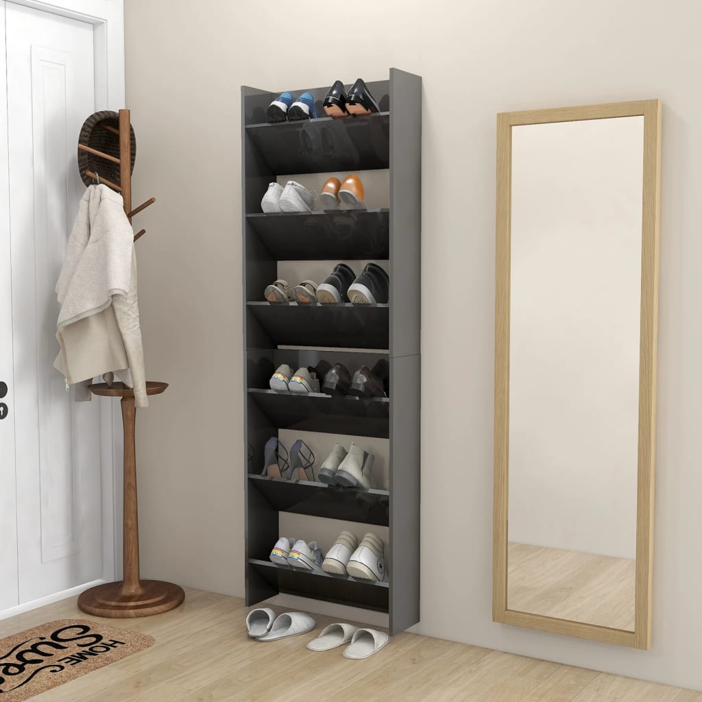 vidaXL Wall Shoe Cabinets 2 pcs  High Gloss Grey 60x18x90 cm Engineered Wood