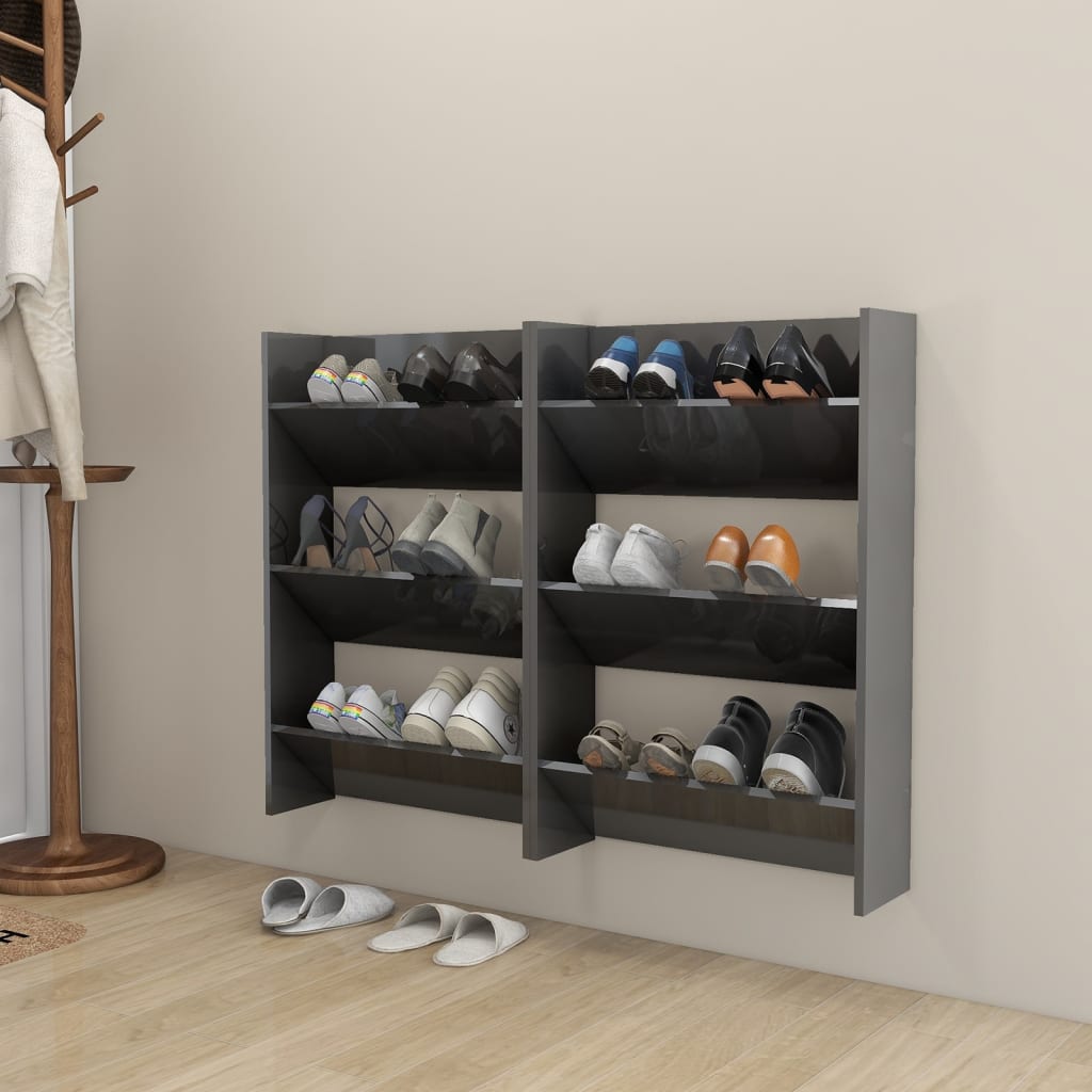 vidaXL Wall Shoe Cabinets 2 pcs  High Gloss Grey 60x18x90 cm Engineered Wood