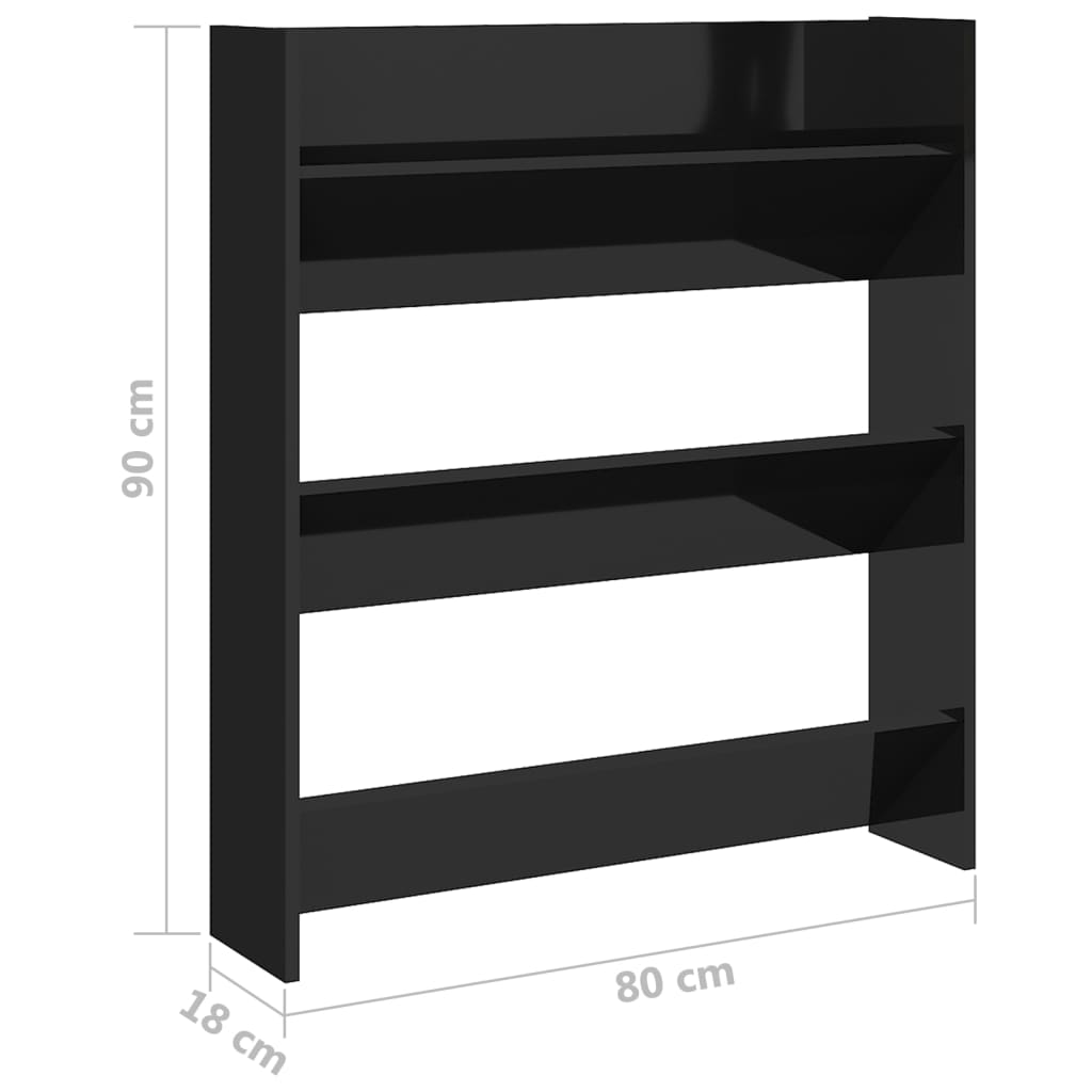 Wandschoenenkast Hoogglans Zwart 80x18x90 cm Engineered Wood