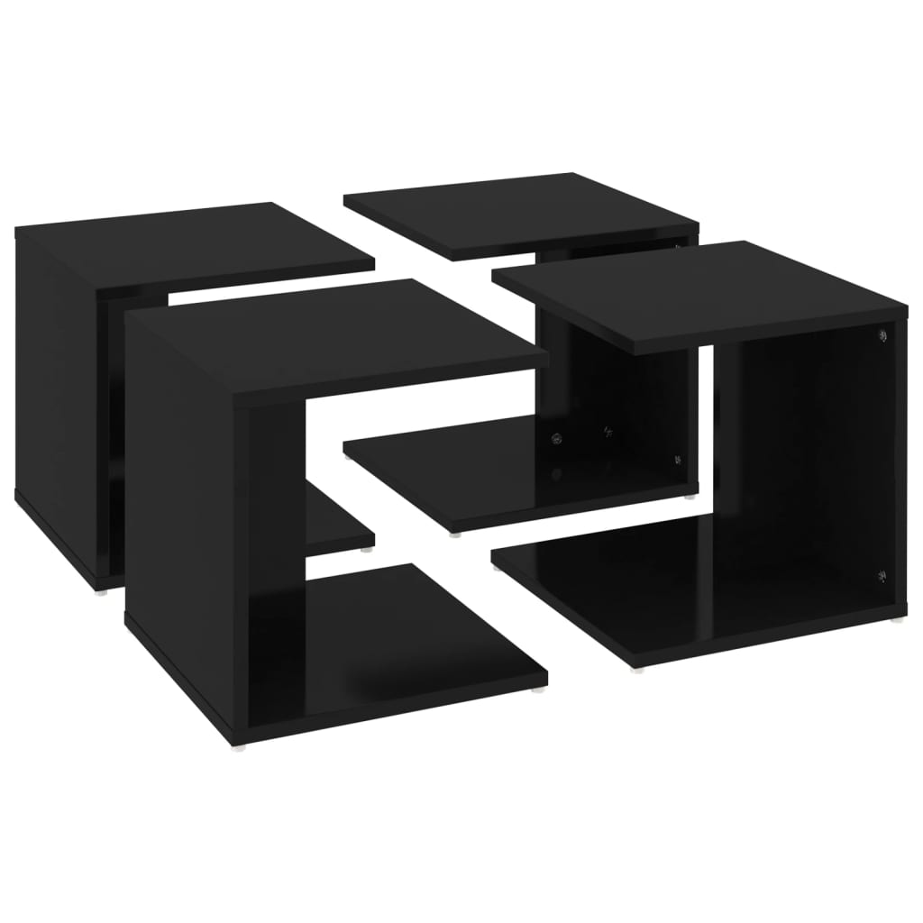 Tables Basses 4 pcs Noir Brillant 33x33x33 cm Bois d'ingénierie