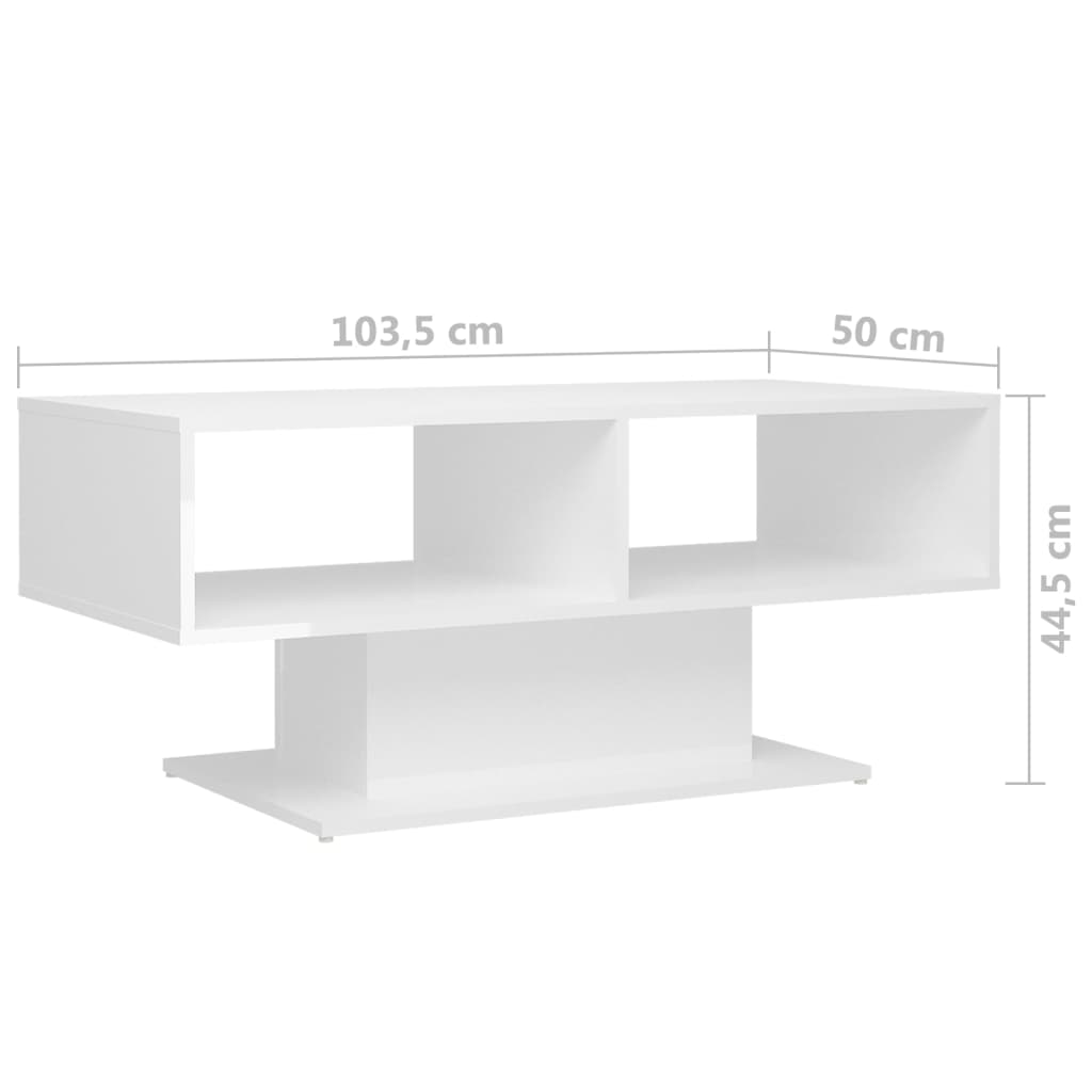 Table Basse Haute Brillance Blanc 103,5x50x44,5 cm Bois d'ingénierie