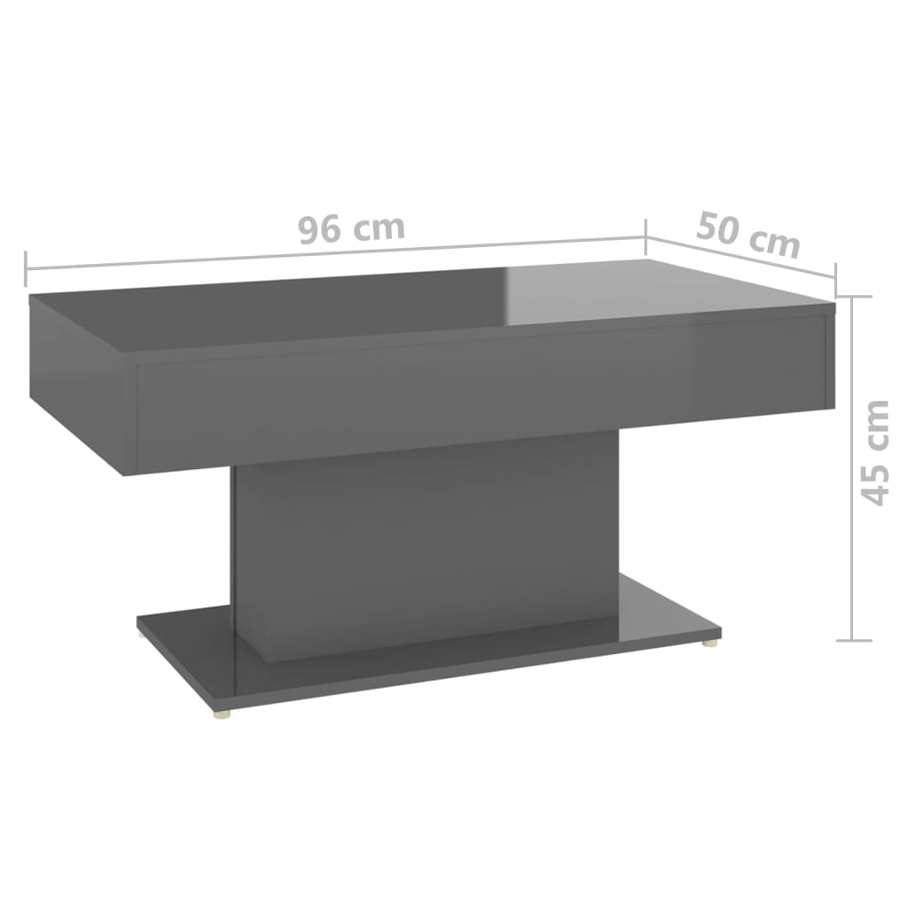 Salontafel Hoogglans Grijs 96x50x45 cm Engineered Wood