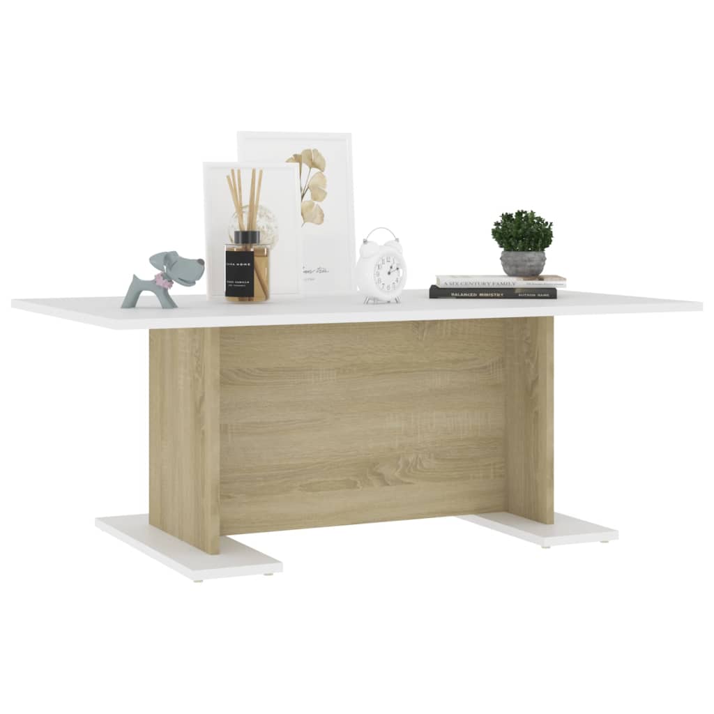 Salontafel wit en Sonoma eiken 103,5x60x40 cm bewerkt hout