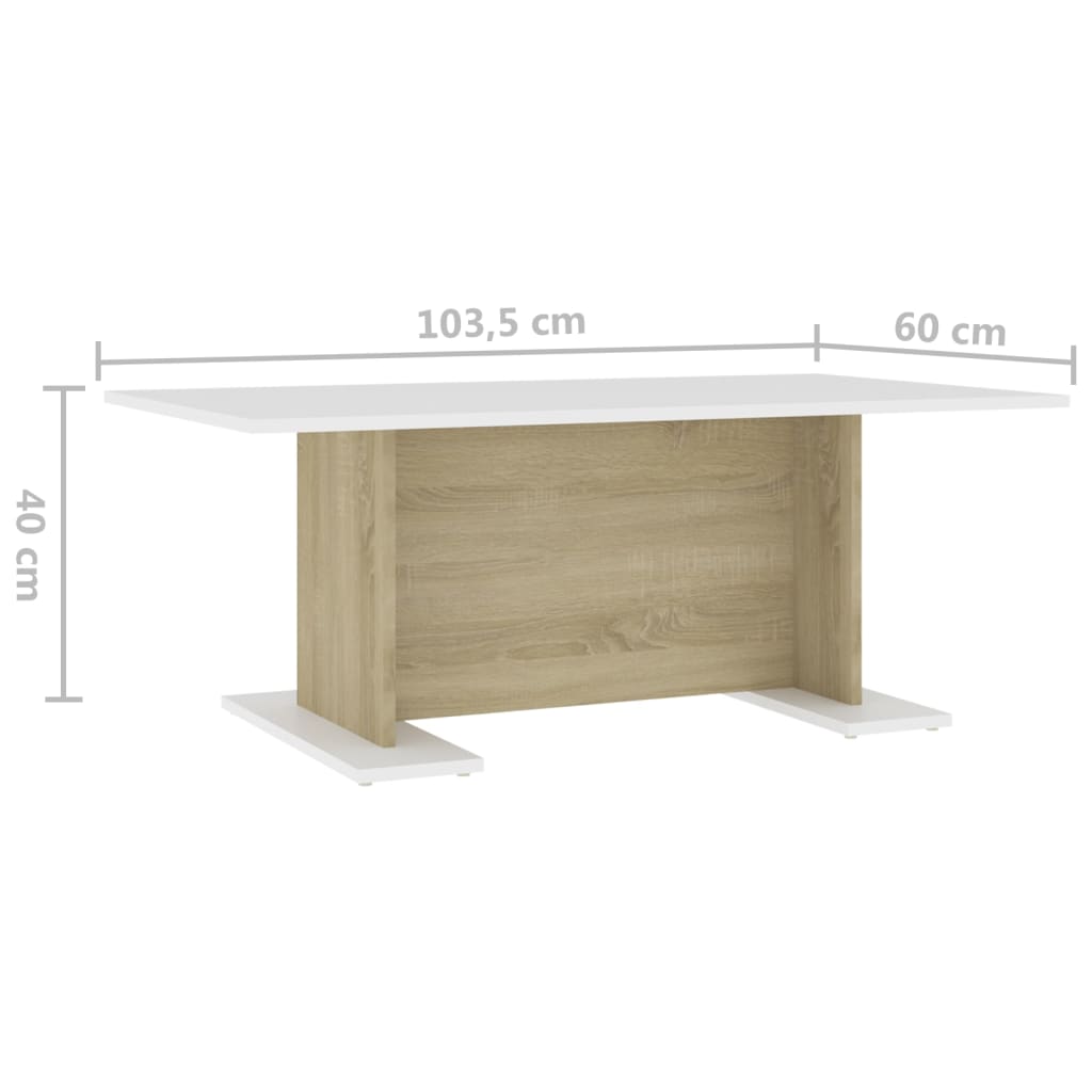 Salontafel wit en Sonoma eiken 103,5x60x40 cm bewerkt hout